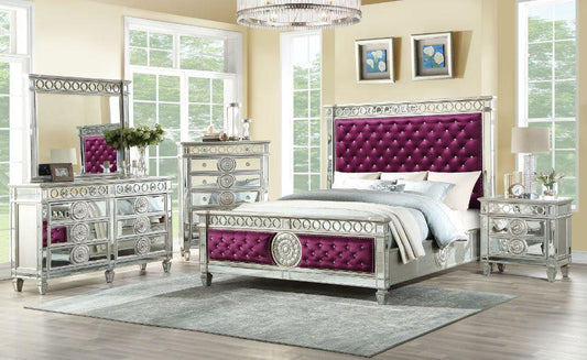 ACME Varian California King Bed• Burgundy Velvet & Mirrored