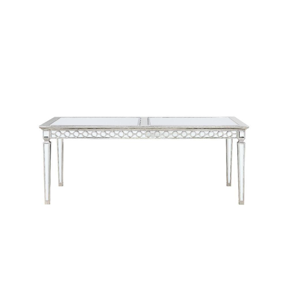 ACME Varian Dining Table (72"L), Mirrored & Antique Platinum