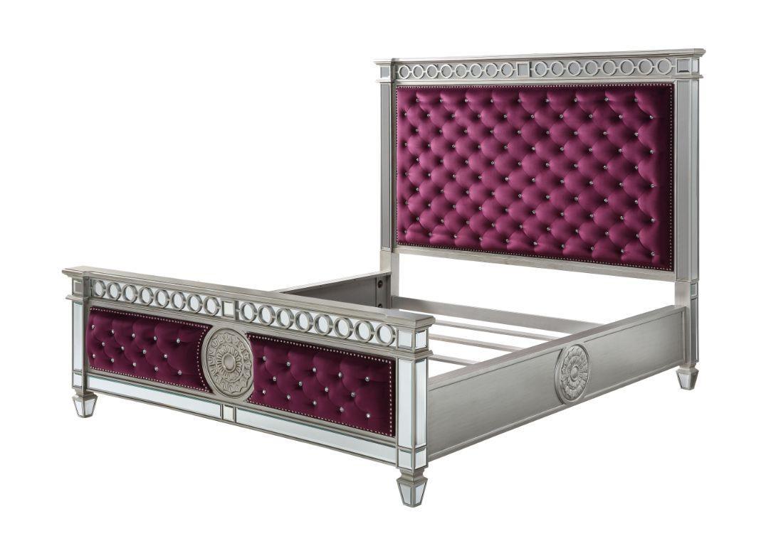 ACME Varian Eastern King Bed• Burgundy Velvet & Mirrored  27367EK