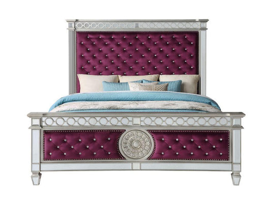 ACME Varian Eastern King Bed• Burgundy Velvet & Mirrored  27367EK