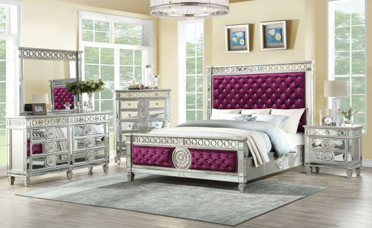 ACME Varian Eastern King Bed• Burgundy Velvet & Mirrored  27367EK