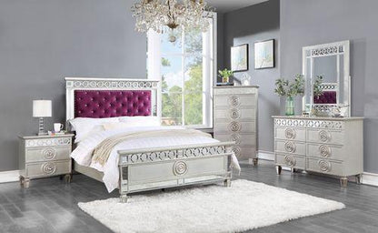 ACME Varian Full Bed, Burgundy Velvet, Silver & Mirrored Finish