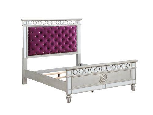 ACME Varian Full Bed, Burgundy Velvet, Silver & Mirrored Finish