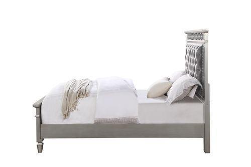 ACME Varian Full Bed, Gray Velvet, Silver & Mirrored Finish