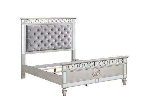 ACME Varian Full Bed, Gray Velvet, Silver & Mirrored Finish