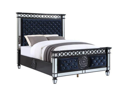 ACME Varian II Eastern King Bed, Black Velvet & BLACK & Sliver FINISH