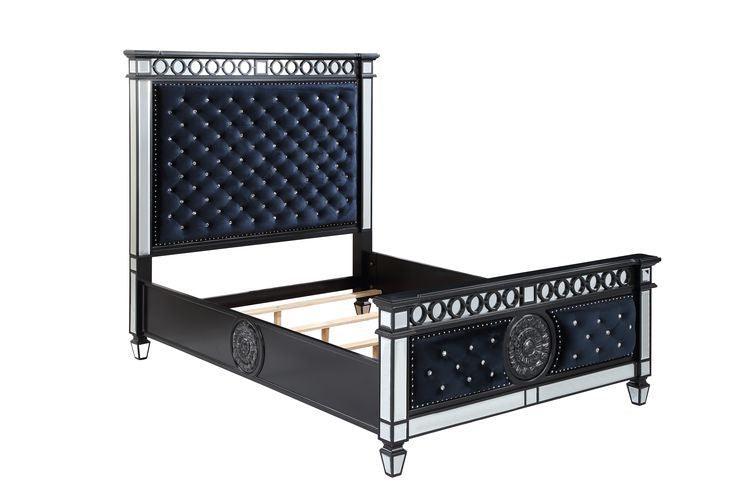 ACME Varian II Eastern King Bed, Black Velvet & BLACK & Sliver FINISH