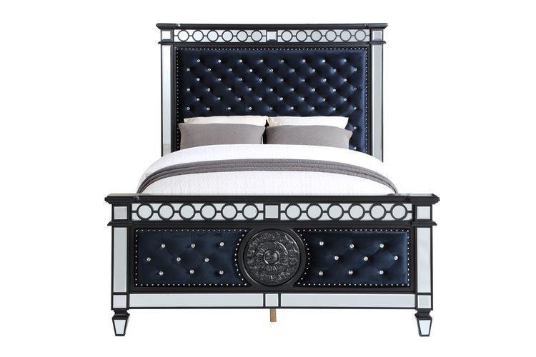 ACME Varian II Eastern King Bed, Black Velvet & BLACK & Sliver FINISH