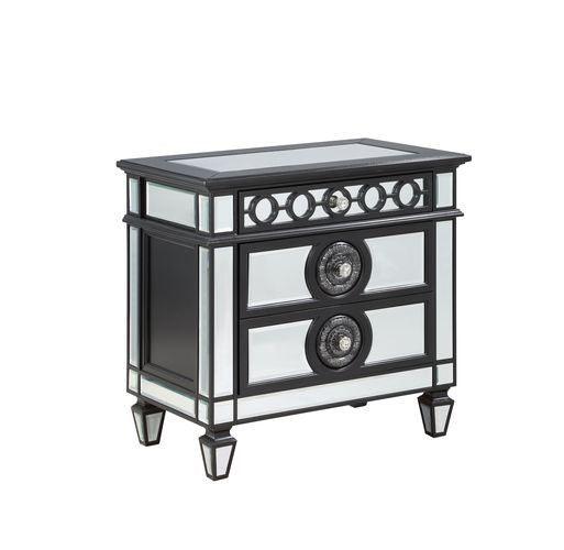 ACME Varian II Nightstand, Black Velvet & BLACK & Sliver FINISH