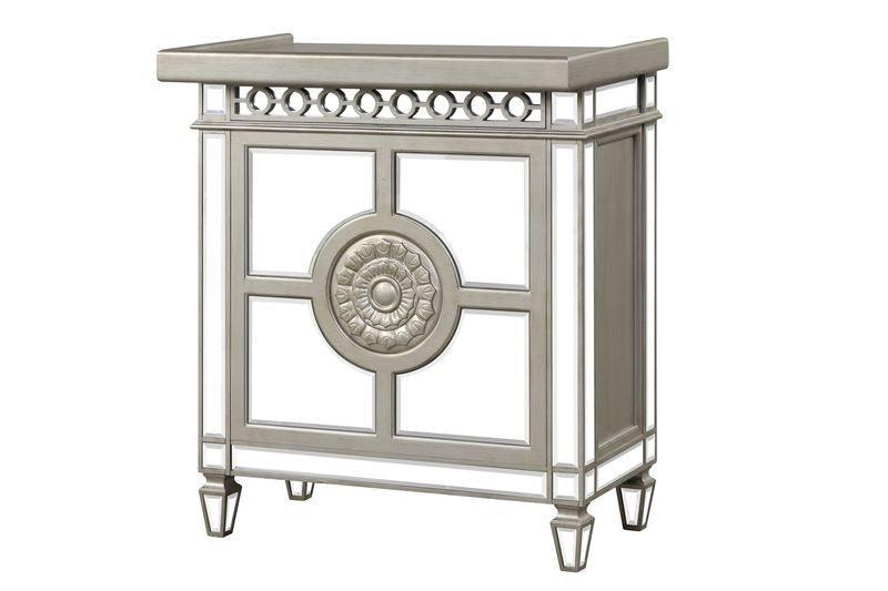 ACME Varian II Wine Cabinet, Mirrored & Antique Platinum