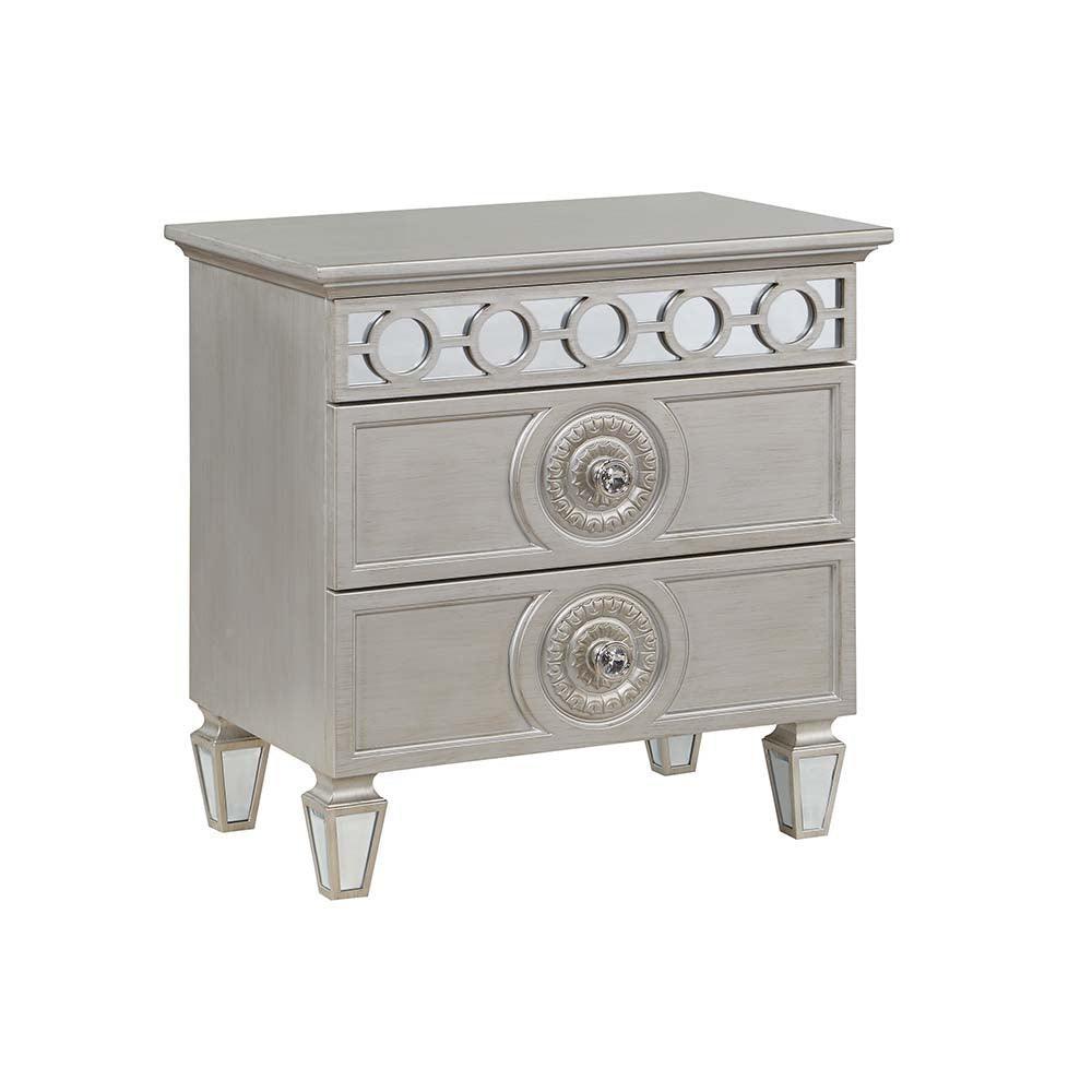 ACME Varian Nightstand, Silver & Mirrored Finish