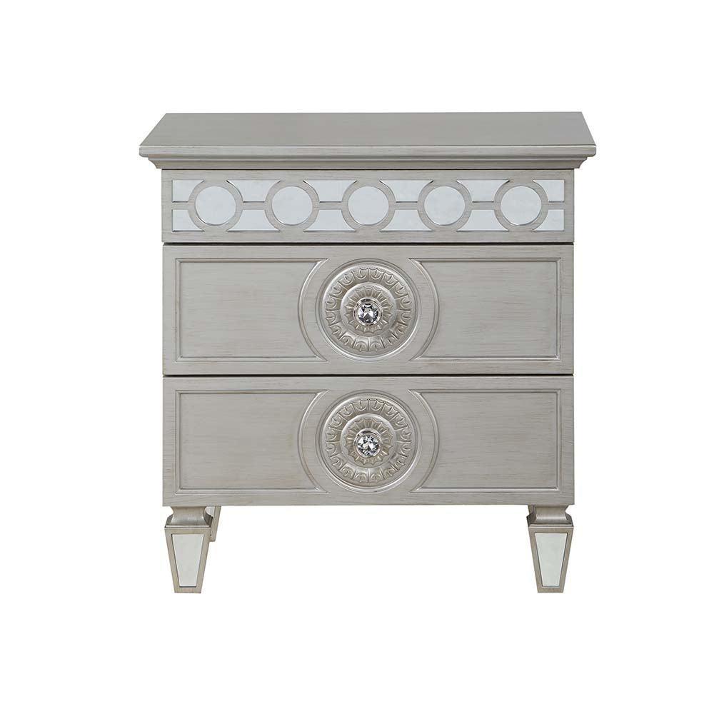 ACME Varian Nightstand, Silver & Mirrored Finish