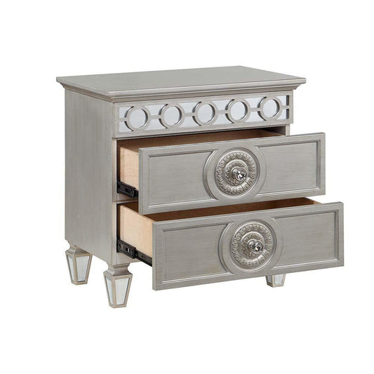 ACME Varian Nightstand, Silver & Mirrored Finish