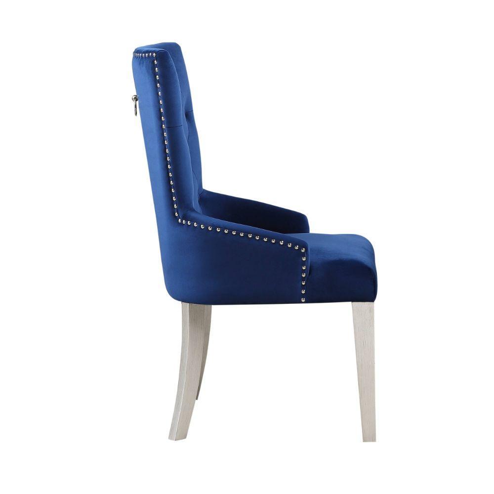 ACME Varian Side Chair (1Pc), Blue & Antique Platinum