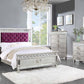 ACME Varian Twin Bed, Burgundy Velvet, Silver & Mirrored Finish