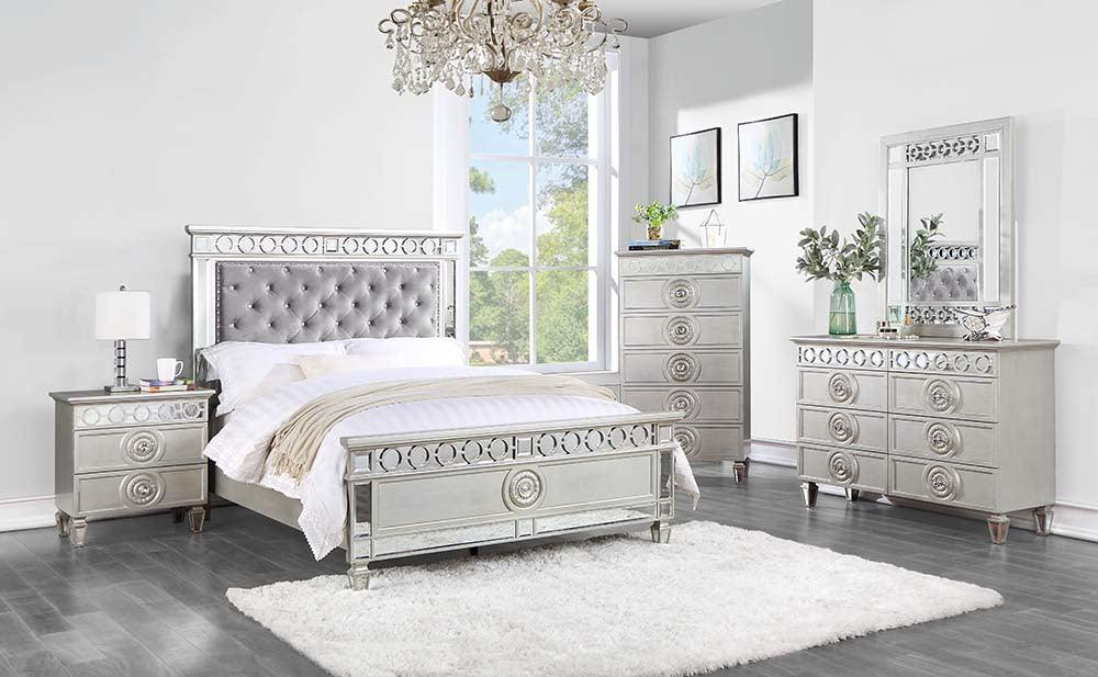 ACME Varian Twin Bed, Gray Velvet, Silver & Mirrored Finish