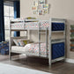 ACME Varian Twin/Twin Bunk Bed, Blue Velvet & Silver Finish