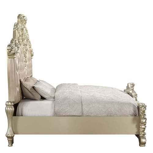 ACME Vatican Eastern King Bed, PU Leather, Light Gold & Champagne Silver Finish