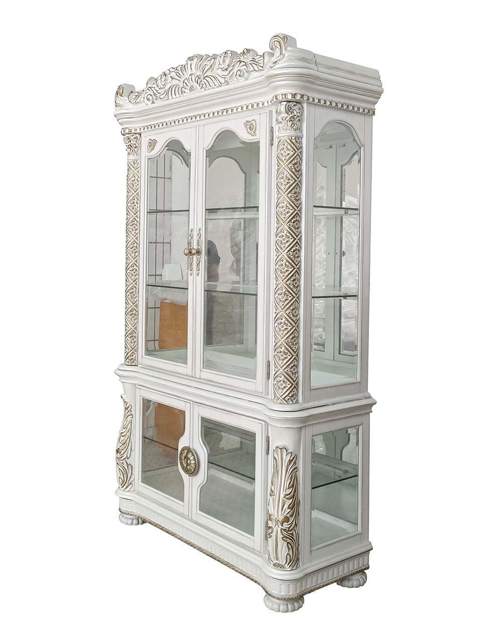 ACME Vendom Curio Cabinet, Antique Pearl Finish