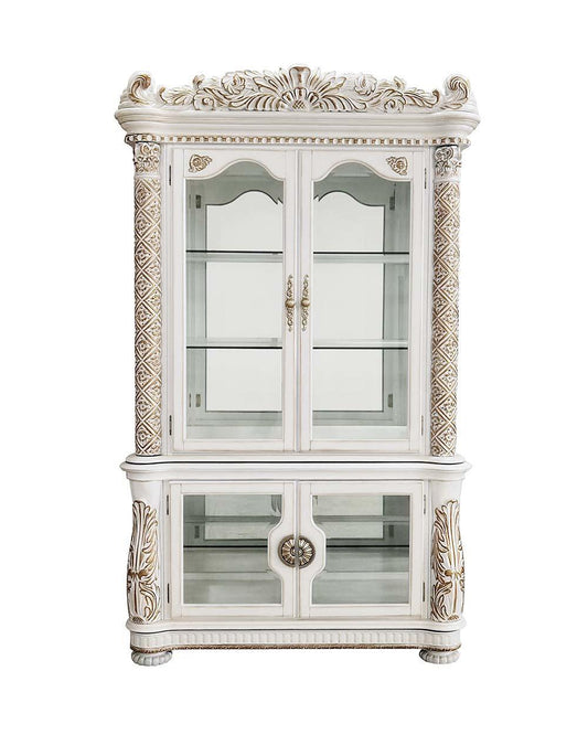 ACME Vendom Curio Cabinet, Antique Pearl Finish