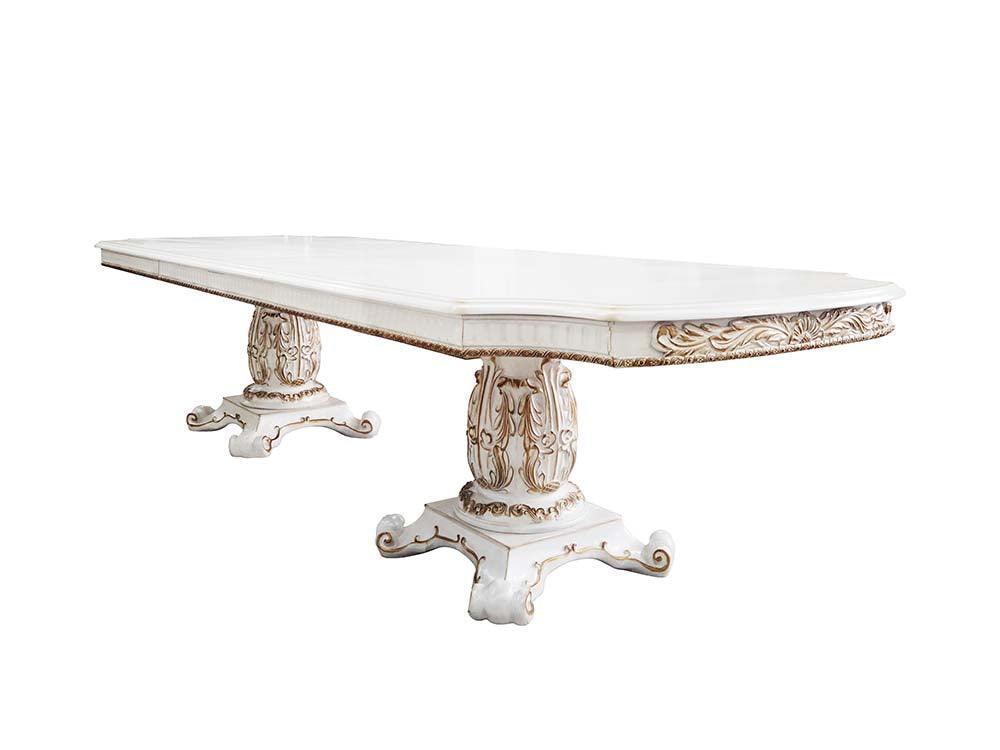 ACME Vendom Dining Table w/Double Pedestal, Antique Pearl Finish