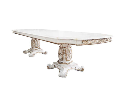 ACME Vendom Dining Table w/Double Pedestal, Antique Pearl Finish