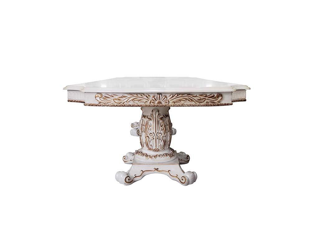 ACME Vendom Dining Table w/Double Pedestal, Antique Pearl Finish