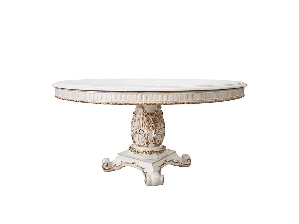 ACME Vendom Dining Table w/Pedestal (60"Dia), Antique Pearl Finish