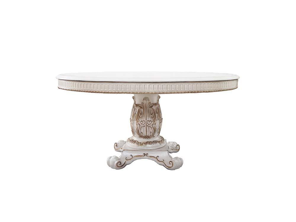 ACME Vendom Dining Table w/Pedestal (60"Dia), Antique Pearl Finish