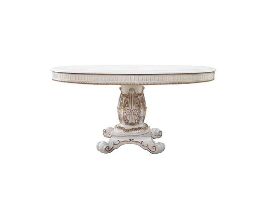 ACME Vendom Dining Table w/Pedestal (60"Dia), Antique Pearl Finish