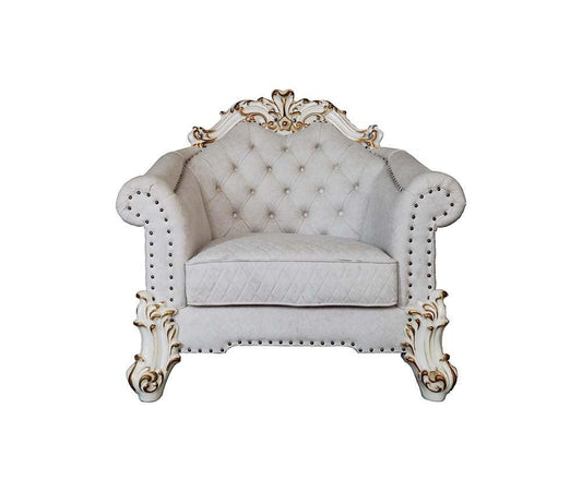 ACME Vendom II Chair w/2 Pillows, Two Tone Ivory Fabric & Antique Pearl Finsih