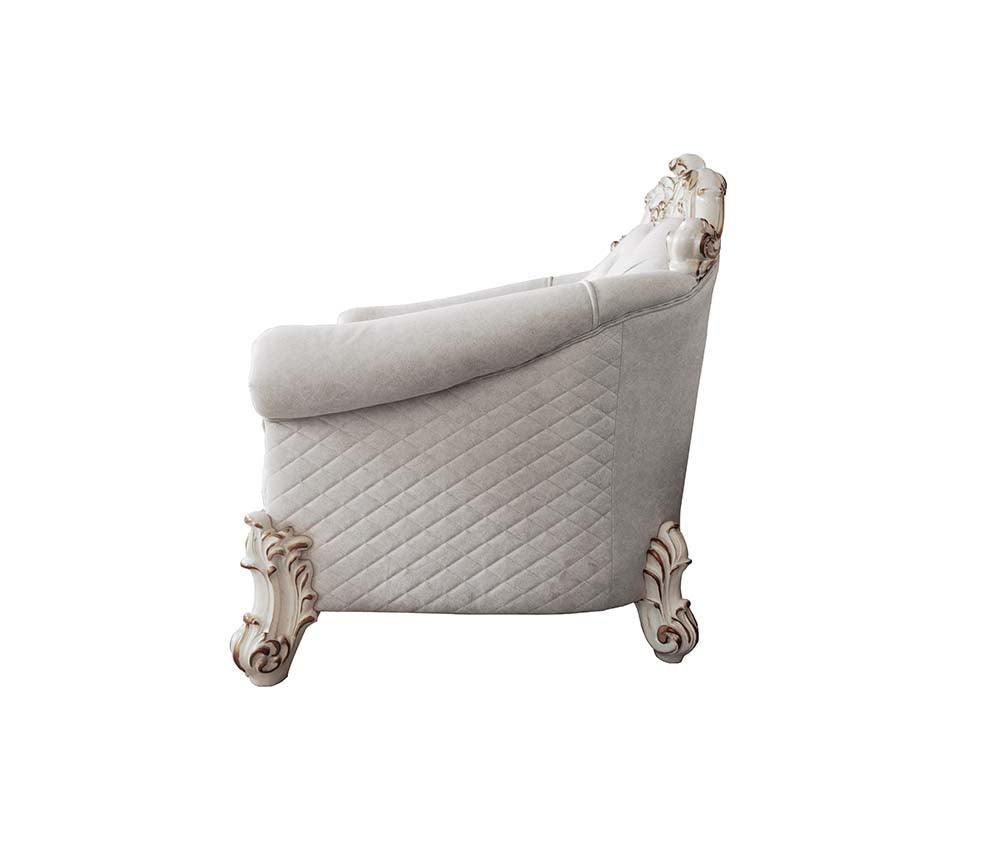 ACME Vendom II Chair w/2 Pillows, Two Tone Ivory Fabric & Antique Pearl Finsih