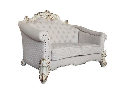 ACME Vendom II Loveseat w/4 Pillows, Two Tone Ivory Fabric & Antique Pearl Finsih