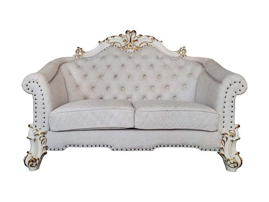 ACME Vendom II Loveseat w/4 Pillows, Two Tone Ivory Fabric & Antique Pearl Finsih