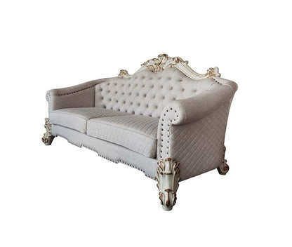 ACME Vendom II Sofa w/6 Pillows, Two Tone Ivory Fabric & Antique Pearl Finsih