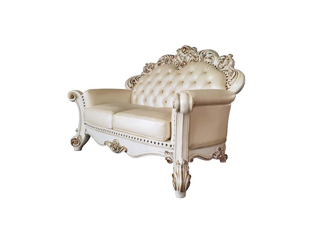 ACME Vendom Loveseat w/3 Pillows, Champagne PU & Antique Pearl Finsih