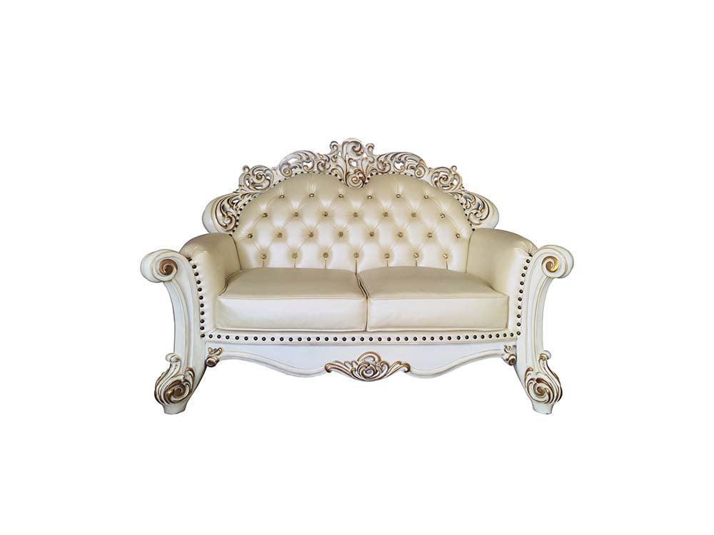 ACME Vendom Loveseat w/3 Pillows, Champagne PU & Antique Pearl Finsih