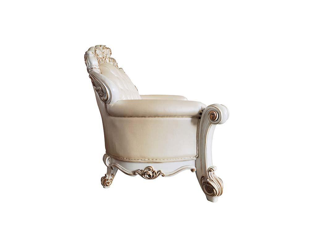 ACME Vendom Loveseat w/3 Pillows, Champagne PU & Antique Pearl Finsih