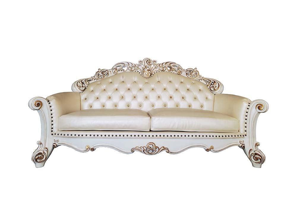 ACME Vendom Sofa w/5 Pillows, Champagne PU & Antique Pearl Finsih