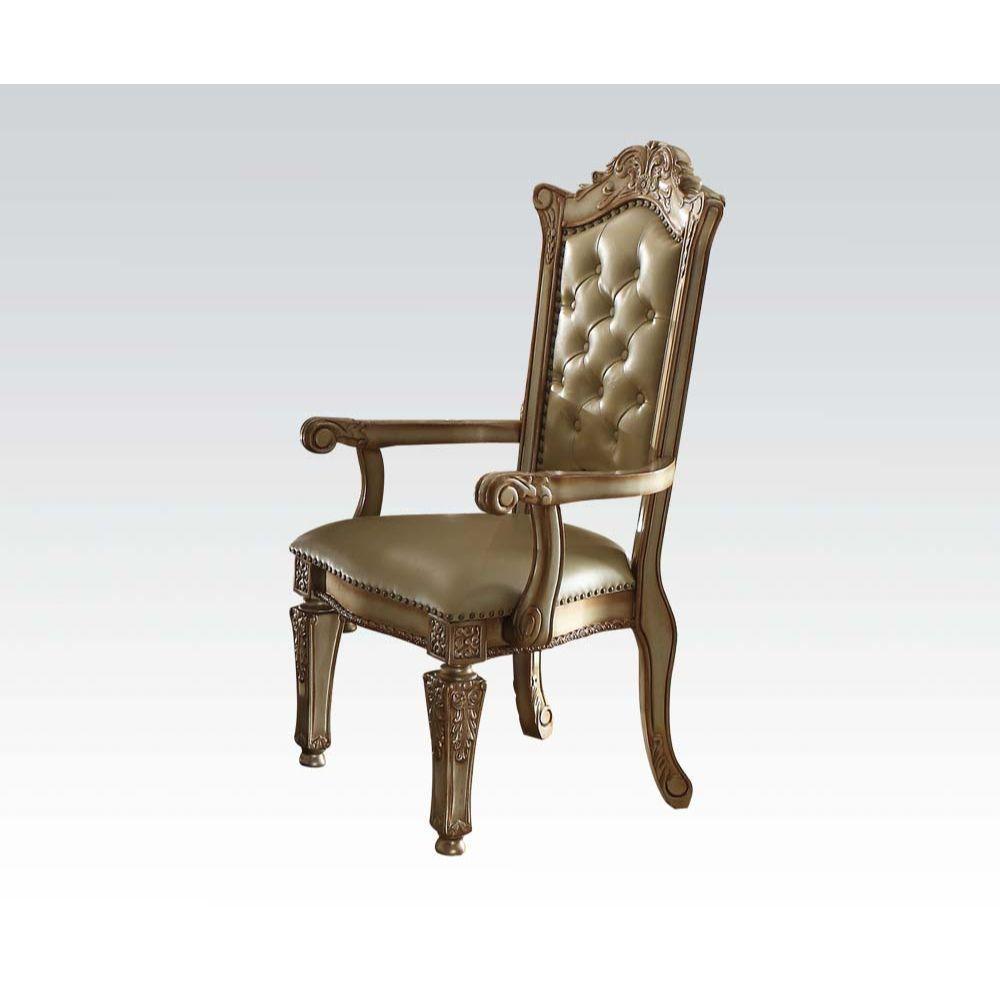 ACME Vendome Arm Chair (Set-2), Bone PU & Gold Patina