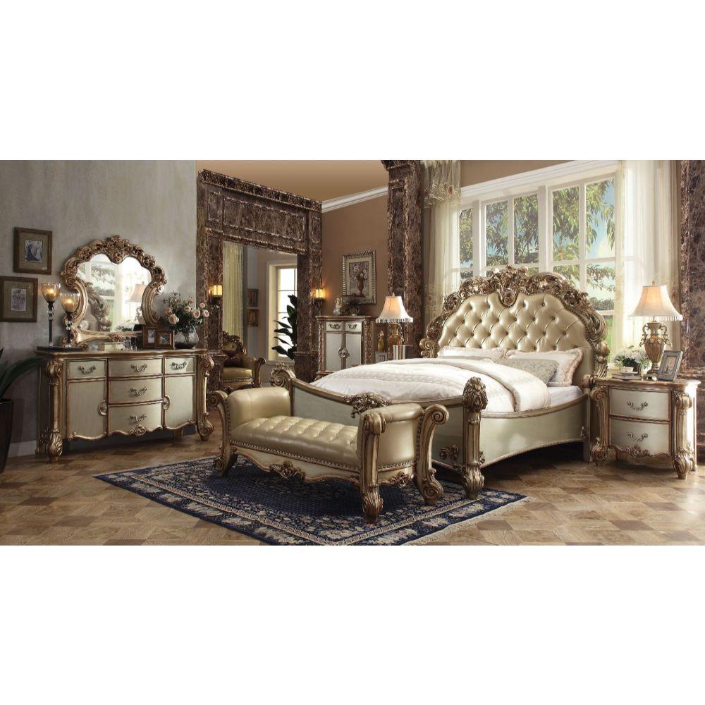 ACME Vendome California King Bed, Bone PU & Gold Patina  22994CK