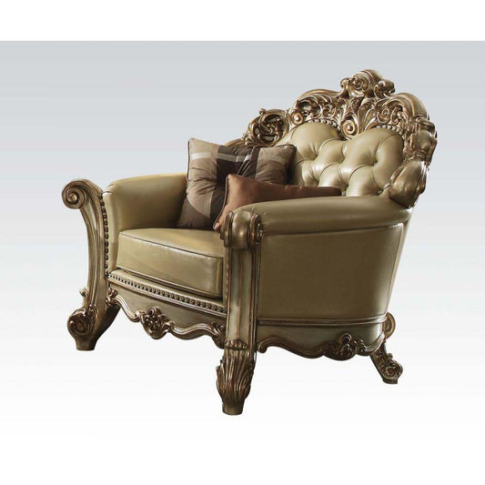 ACME Vendome Chair w/2 Pillows, Bone PU & Gold Patina