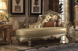 ACME Vendome Chaise w/2 Pillows, Bone PU & Gold Patina