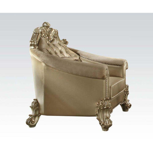 ACME Vendome II Chair w/1 Pillow, Bone PU & Gold Patina