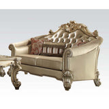 ACME Vendome II Loveseat w/3 Pillows, Bone PU & Gold Patina