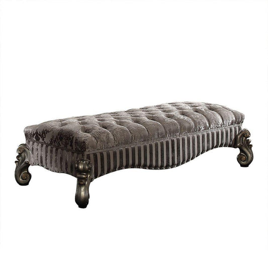 ACME VersaiLes Bench, Fabric & Antique Platinum