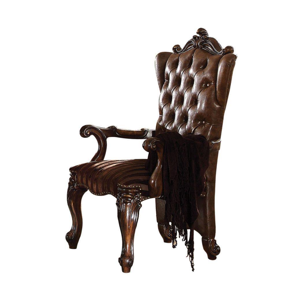 ACME Versailles Arm Chair (Set-2), 2-Tone Brown PU & Fabric