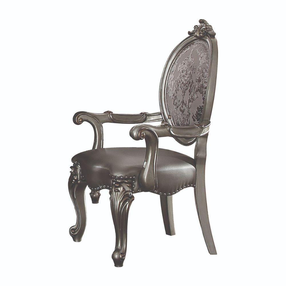 ACME Versailles Arm Chair (Set-2), Silver PU & Antique Platinum