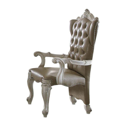 ACME Versailles Arm Chair (Set-2), Vintage Gray PU & Bone White