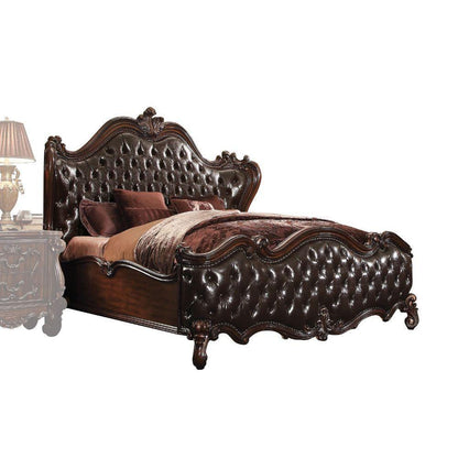 ACME Versailles California King Bed, 2-Tone Dark Brown PU & Cherry Oak  21114CK